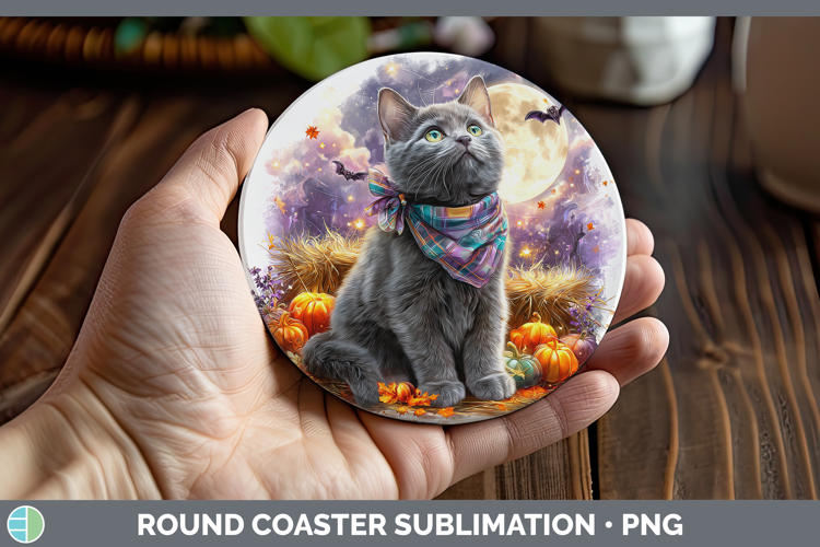 Russian Blue Cat Round Coaster Cats Halloween Bandana Sublim