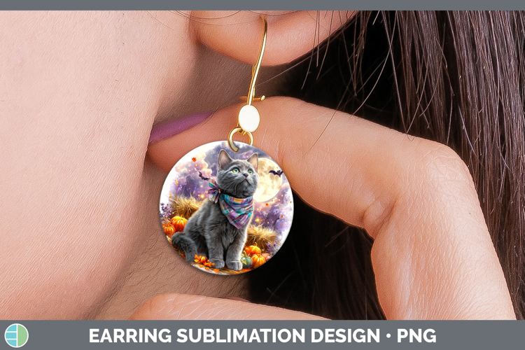 Russian Blue Cat Round Earrings Cats Halloween Bandana Subli