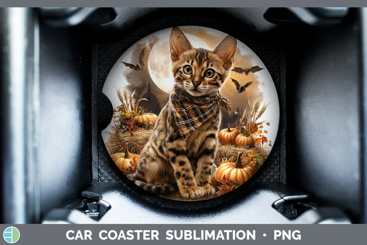 Savannah Cat Car Coaster Cats Halloween Bandana Sublimation