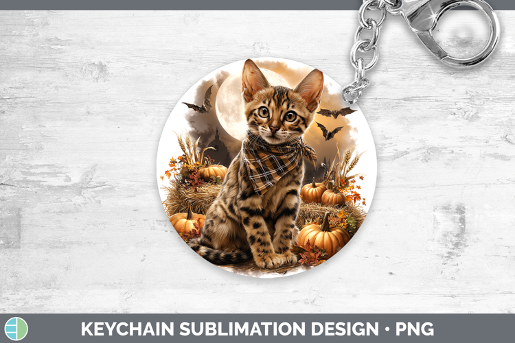 Savannah Cat Keychain Cats Halloween Bandana Sublimation Key