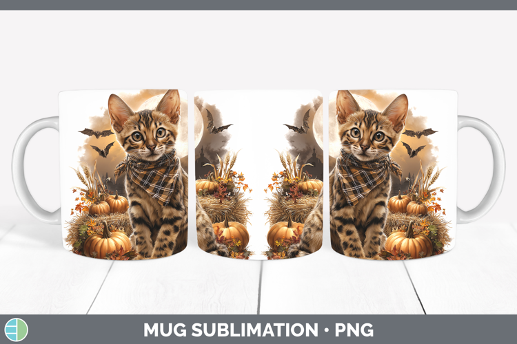 Savannah Cat Mug Wrap Cats Halloween Bandana Sublimation Cof