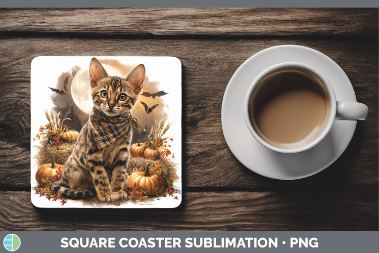 Savannah Cat Square Coaster Cats Halloween Bandana Sublimati
