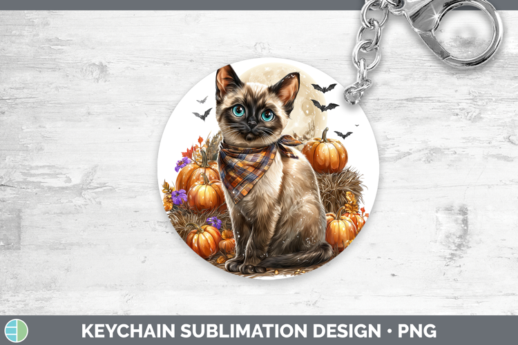 Siamese Cat Keychain Cats Halloween Bandana Sublimation Keyr