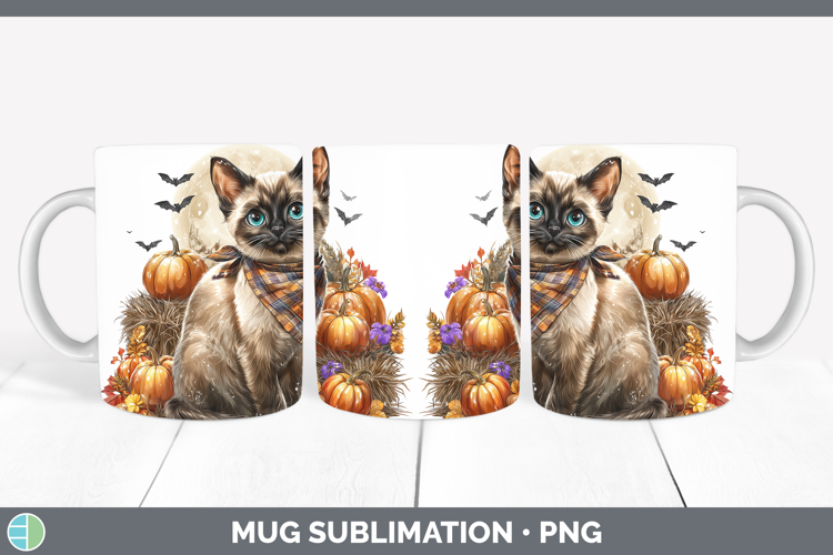 Siamese Cat Mug Wrap Cats Halloween Bandana Sublimation Coff
