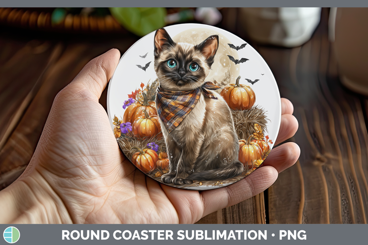 Siamese Cat Round Coaster Cats Halloween Bandana Sublimation