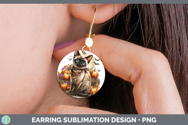 Siamese Cat Round Earrings Cats Halloween Bandana Sublimatio