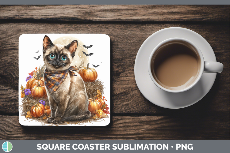 Siamese Cat Square Coaster Cats Halloween Bandana Sublimatio