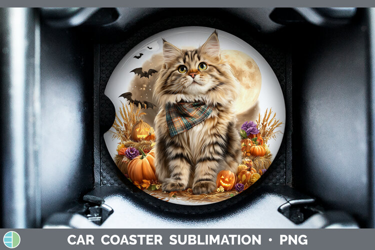 GorgeousCats Halloween Bandana Car Coaster design.