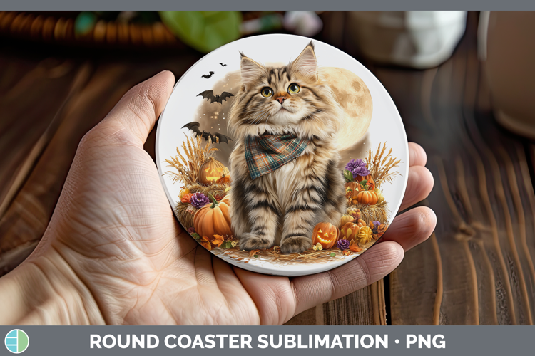 Siberian Cat Round Coaster Cats Halloween Bandana Sublimatio