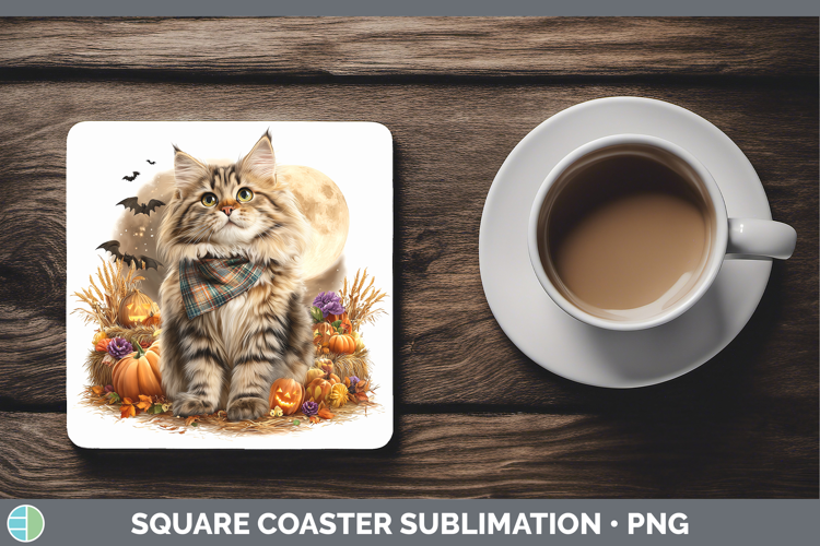 Siberian Cat Square Coaster Cats Halloween Bandana Sublimati