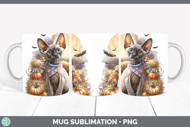 Sphynx Cat Mug Wrap Cats Halloween Bandana Sublimation Coffe