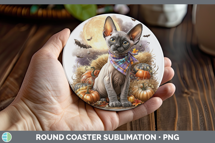Sphynx Cat Round Coaster Cats Halloween Bandana Sublimation