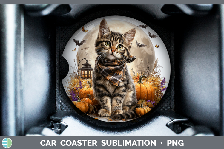 Tabby Cat Car Coaster Cats Halloween Bandana Sublimation De