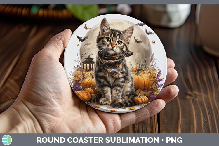 Tabby Cat Round Coaster Cats Halloween Bandana Sublimation C