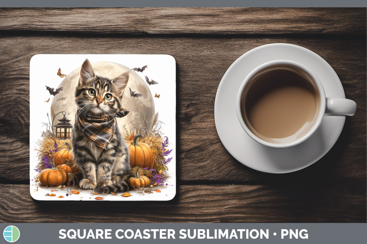 Tabby Cat Square Coaster Cats Halloween Bandana Sublimation