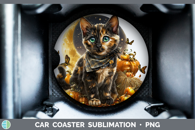 Tortoiseshell Cat Car Coaster Cats Halloween Bandana Sublima