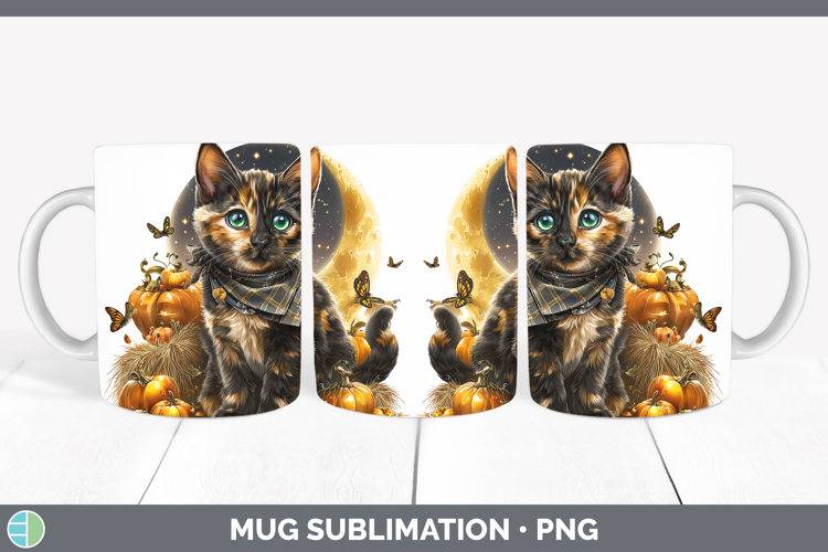 Tortoiseshell Cat Mug Wrap Cats Halloween Bandana Sublimatio