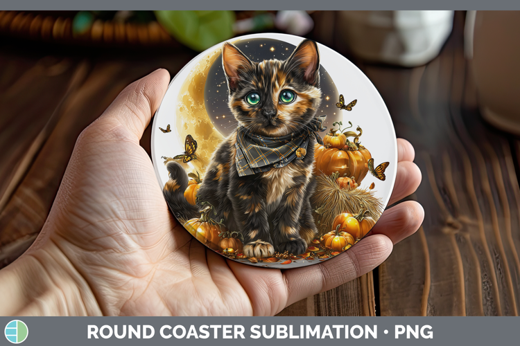 Tortoiseshell Cat Round Coaster Cats Halloween Bandana Subli