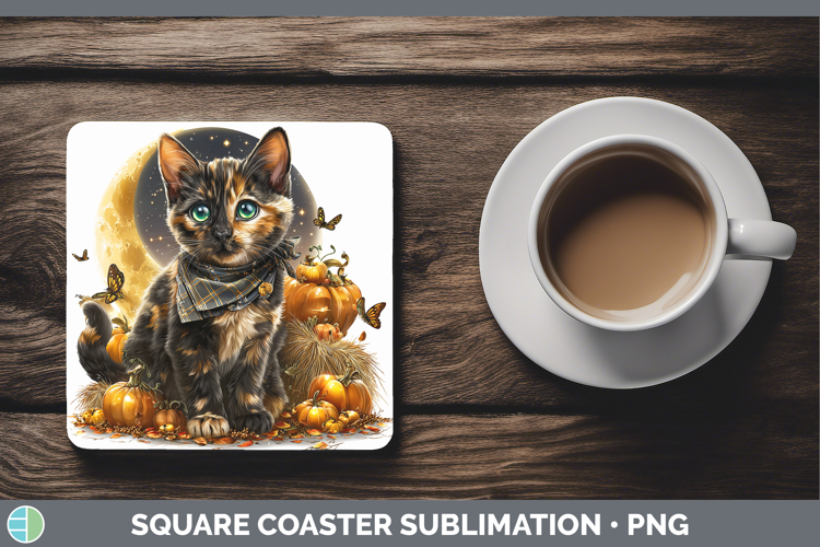 Tortoiseshell Cat Square Coaster Cats Halloween Bandana Subl