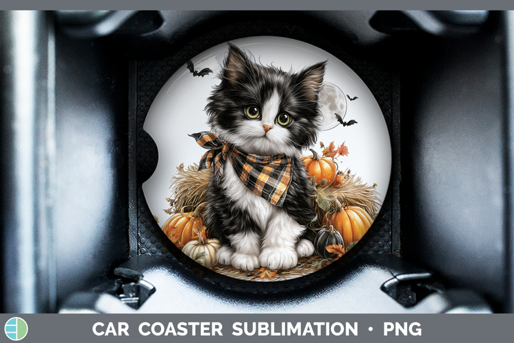 Tuxedo Cat Car Coaster Cats Halloween Bandana Sublimation D