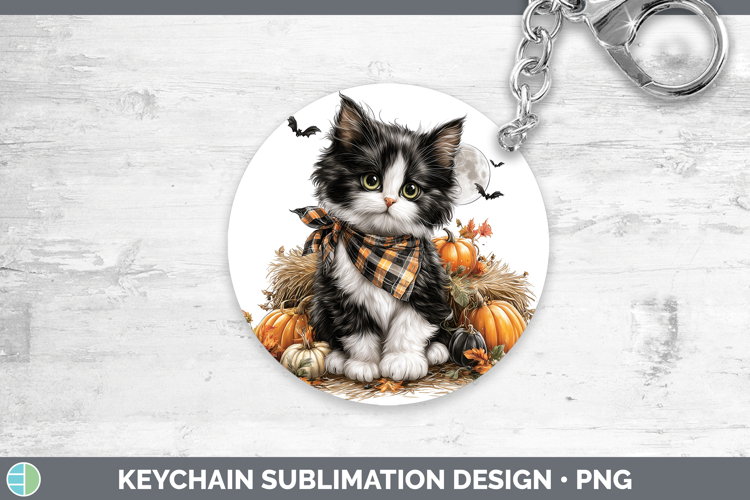 Tuxedo Cat Keychain Cats Halloween Bandana Sublimation Keyri