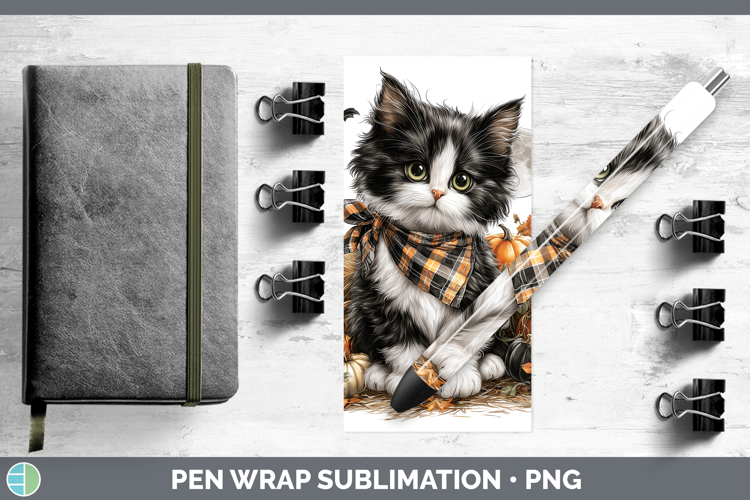 Tuxedo Cat Pen Wrap Cats Halloween Bandana Sublimation Pen D