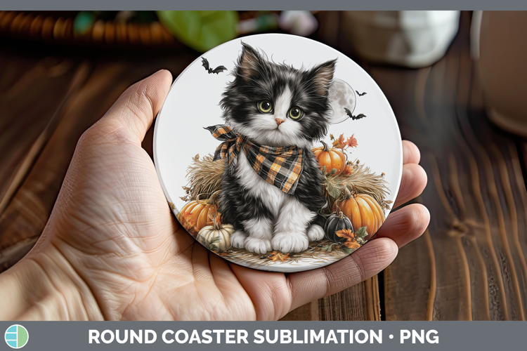 Tuxedo Cat Round Coaster Cats Halloween Bandana Sublimation