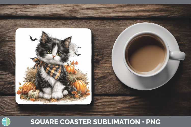 Tuxedo Cat Square Coaster Cats Halloween Bandana Sublimation