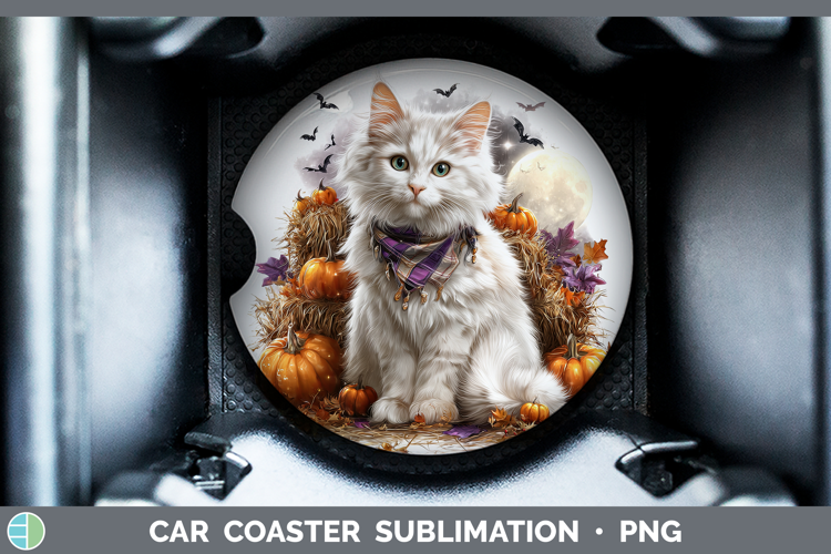 White Cat Car Coaster Cats Halloween Bandana Sublimation De