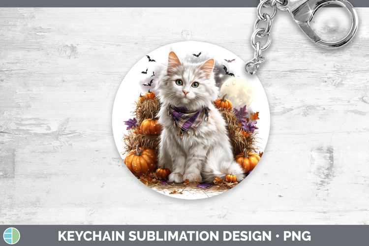 White Cat Keychain Cats Halloween Bandana Sublimation Keyrin