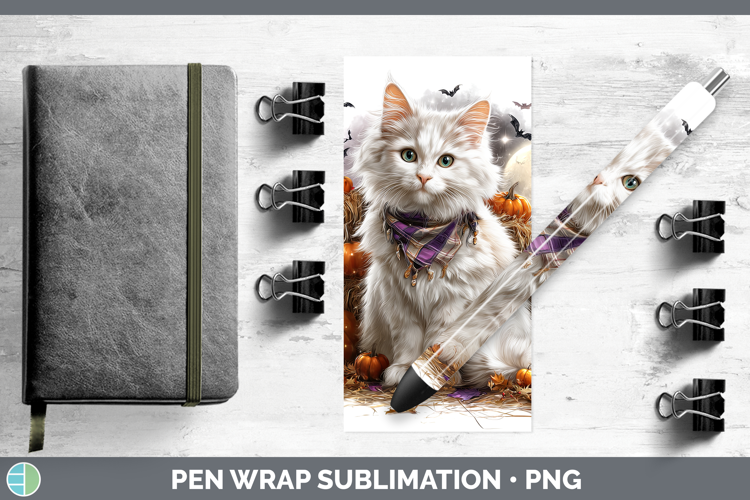 White Cat Pen Wrap Cats Halloween Bandana Sublimation Pen De