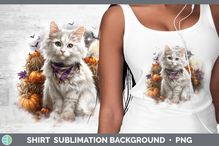 White Cat Shirt Cats Halloween Bandana Sublimation Backgroun
