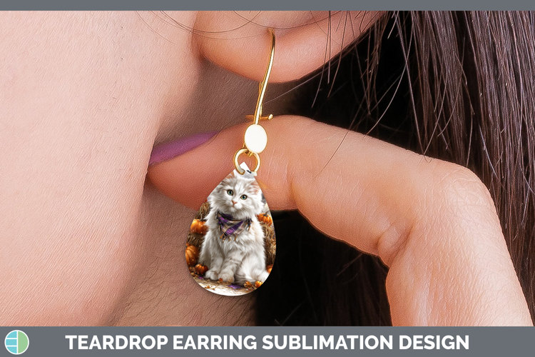 White Cat Teardrop Earrings Cats Halloween Bandana Sublimati
