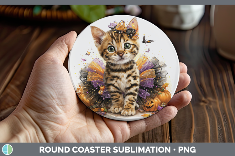 Cats Halloween Bengal Cat Round Coaster Sublimation Coaster