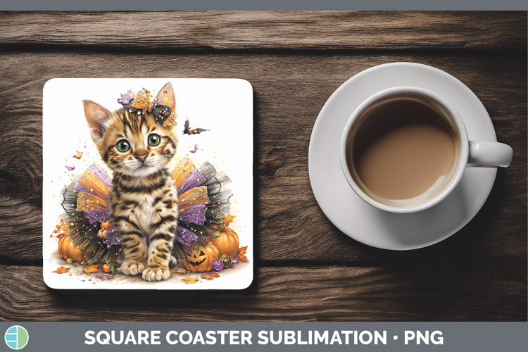 Cats Halloween Bengal Cat Square Coaster Sublimation Coaster