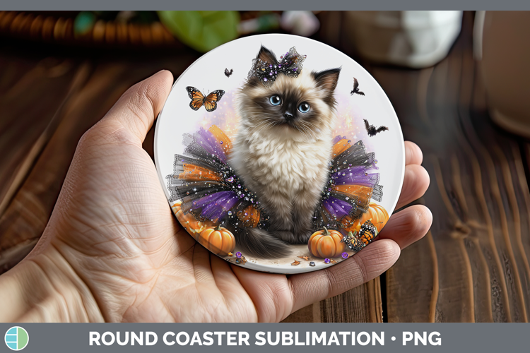 Cats Halloween Birman Cat Round Coaster Sublimation Coaster