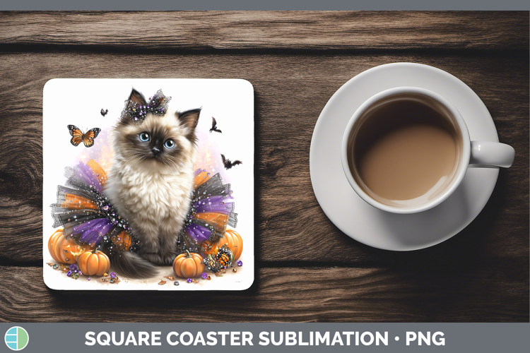 Cats Halloween Birman Cat Square Coaster Sublimation Coaster