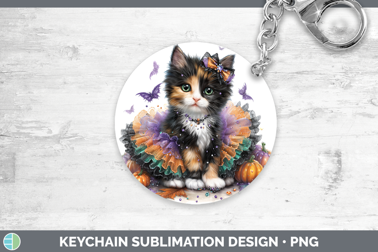 Cats Halloween Calico Cat Keychain Sublimation Keyring Desig