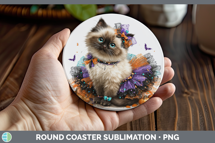 Cats Halloween Himalayan Cat Round Coaster Sublimation Coast