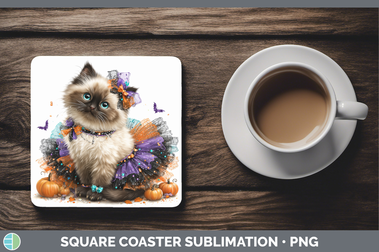 Cats Halloween Himalayan Cat Square Coaster Sublimation Coas