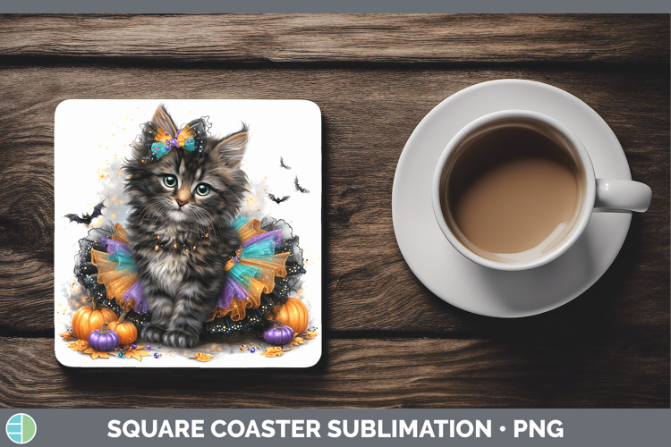 Cats Halloween Maine Coon Cat Square Coaster Sublimation Coa