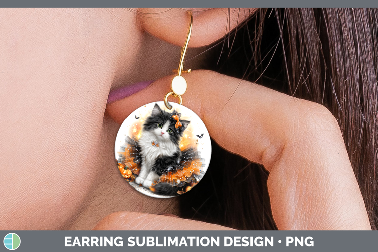Cats Halloween Norwegian Forest Cat Round Earrings Sublimati