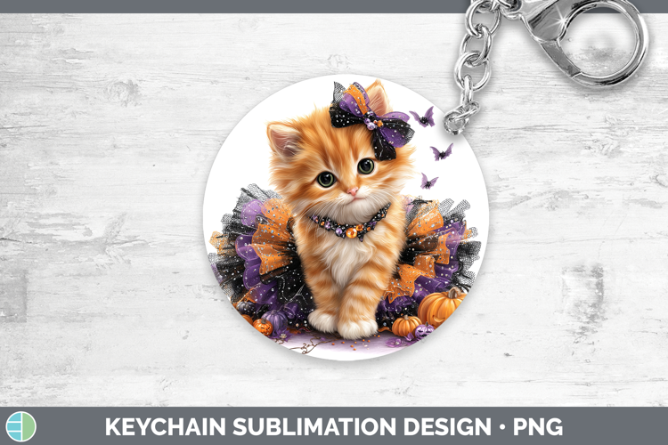 Cats Halloween Orange Cat Keychain Sublimation Keyring Desig