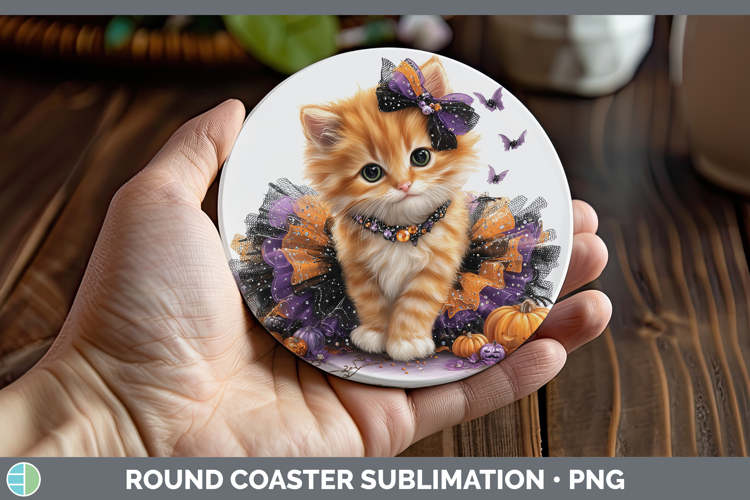 Cats Halloween Orange Cat Round Coaster Sublimation Coaster