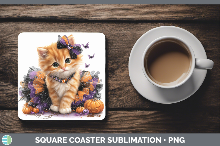 Cats Halloween Orange Cat Square Coaster Sublimation Coaster