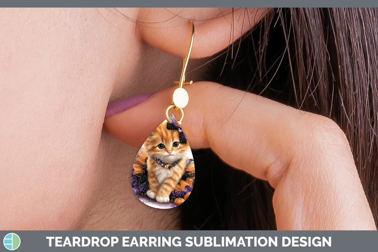 Cats Halloween Orange Cat Teardrop Earrings Sublimation Earr
