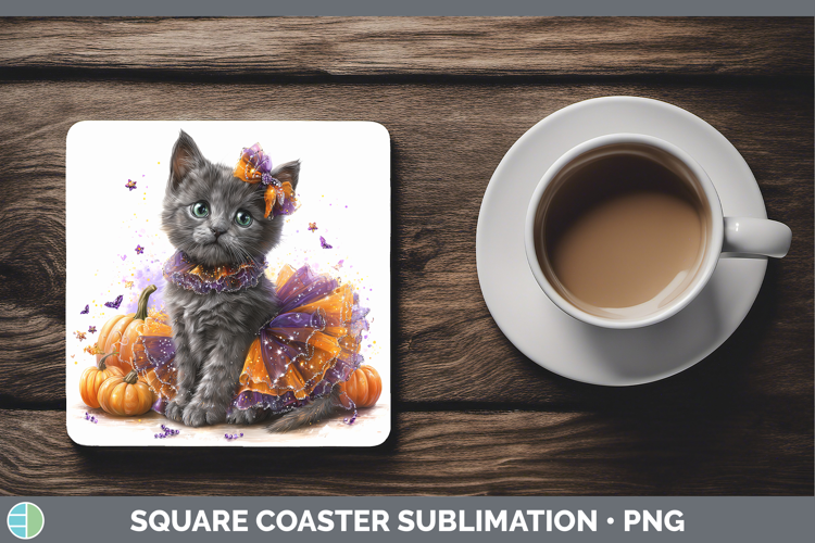 Cats Halloween Russian Blue Cat Square Coaster Sublimation C