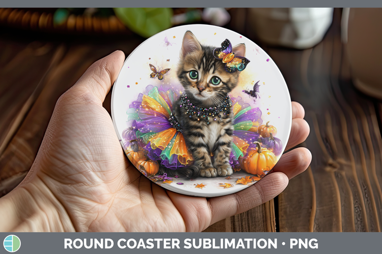 Cats Halloween Savannah Cat Round Coaster Sublimation Coaste
