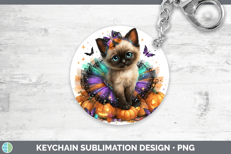 Cats Halloween Siamese Cat Keychain Sublimation Keyring Desi