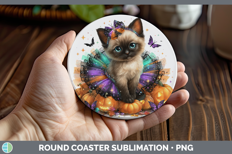 Cats Halloween Siamese Cat Round Coaster Sublimation Coaster